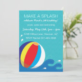 Beach Ball Swimming Birthday Party Invitation Kaart (Staand voorkant)