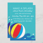 Beach Ball Swimming Birthday Party Invitation Kaart (Voorkant / Achterkant)