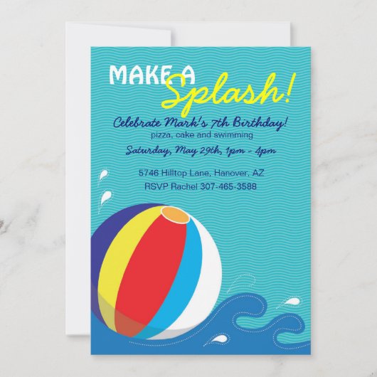 Beach Ball Swimming Birthday Pool Party nodiging Kaart (Voorkant)