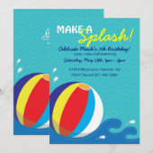 Beach Ball Swimming Birthday Pool Party nodiging Kaart (Voorkant / Achterkant)