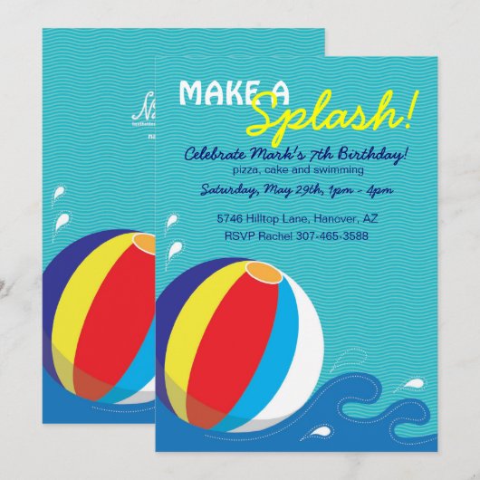 Beach Ball Swimming Birthday Pool Party nodiging Kaart (Voorkant / Achterkant)