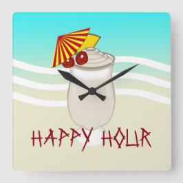 Beach Bar Happy Hour Piña Colada Vierkante Klok