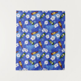 Beach Bar Tropische palmen en beerflesjes blauw Wandkleed