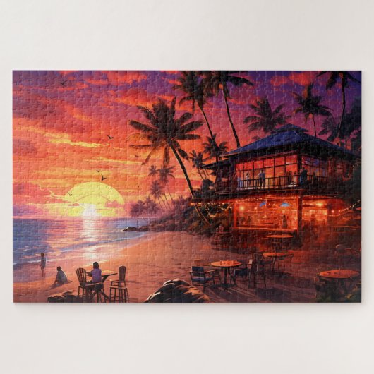 🌅Beach Bar Zonsondergang Legpuzzel (Horizontaal)