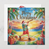 Beach Baseball Christmas with Santa Claus Feestdagenkaart (Voorkant / Achterkant)