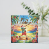 Beach Baseball Christmas with Santa Claus Feestdagenkaart (Staand voorkant)