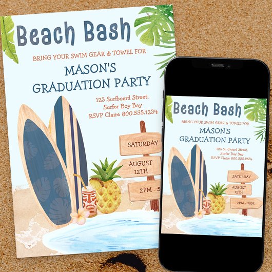 Beach Bash Afstudeerfeest Surfboard Kaart