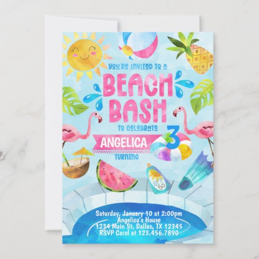 Beach Bash Pool Party of Birthday Uitnodiging (Voorkant)