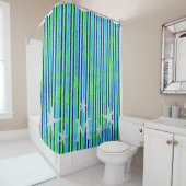 Beach Batik Stripes en Starfish Shower Curtain Douchegordijn (In situ)