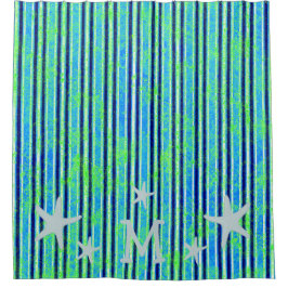 Beach Batik Stripes en Starfish Shower Curtain Douchegordijn