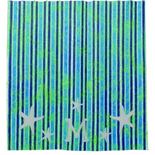 Beach Batik Stripes en Starfish Shower Curtain Douchegordijn (Voorkant)