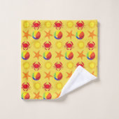 Beach Beachball Crab Sun Starfish Summer Yellow Bad Handdoek (Wasdoekje)