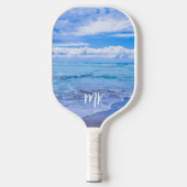 Beach Beauful Blue Sky Clouds Monogramed Pickleball Paddle (Voorkant)