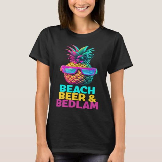 Beach Beer Bedlam Funny Retro Pineapple Zonnebrill T-shirt (Voorkant)