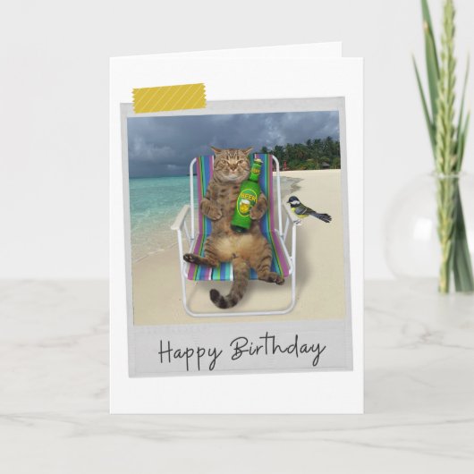Beach Beer Cat Funny Birthday Card Kaart (Voorkant)