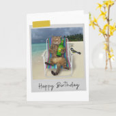 Beach Beer Cat Funny Birthday Card Kaart (Gele Bloem)