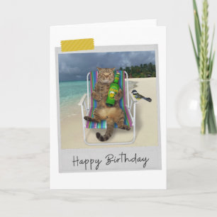 Beach Beer Cat Funny Birthday Card Kaart