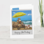 Beach Beer Cat Funny Birthday Card Kaart (Voorkant)