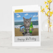 Beach Beer Tabby Cat Funny Birthday Card Kaart (Gele Bloem)