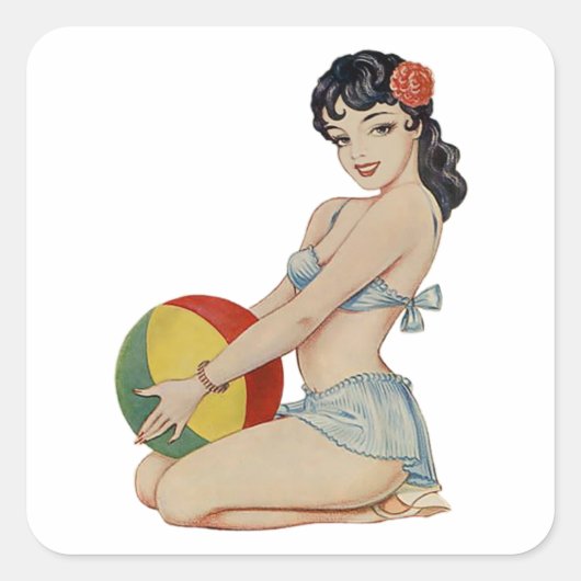 Beach Belle -  pop-upmeisje Vierkante Sticker (Voorkant)