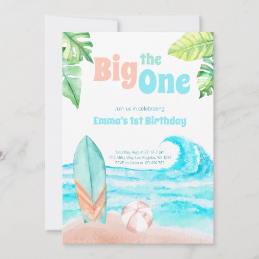 Beach Big One Birthday Invitation Kaart (Voorkant)