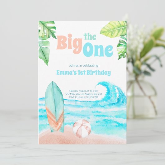 Beach Big One Birthday Invitation Kaart (Staand voorkant)