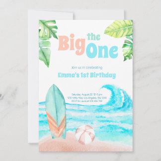 Beach Big One Birthday Invitation Kaart