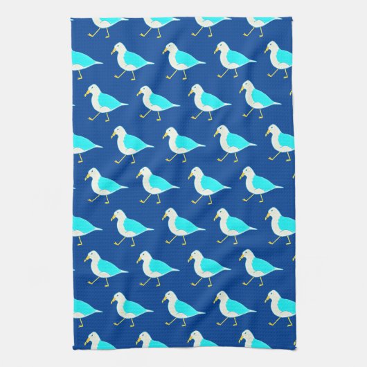Beach Bird Art Blue Seagulae Theedoek (Verticaal)