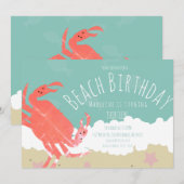 Beach Birthday Crab Sand Ocean Waves Invitation Kaart (Voorkant / Achterkant)