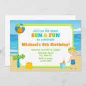 Beach Birthday Invitation Beach Party Boy Kaart (Voorkant / Achterkant)