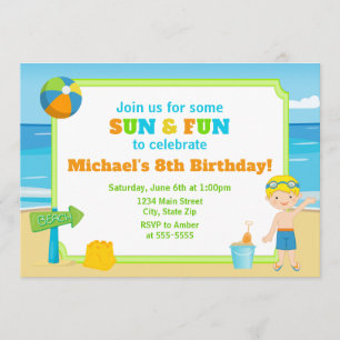 Beach Birthday Invitation Beach Party Boy Kaart