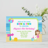 Beach Birthday Invitation Beach Party Girl Kaart (Staand voorkant)