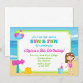 Beach Birthday Invitation Beach Party Girl Kaart (Voorkant / Achterkant)