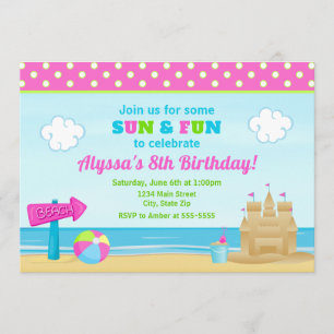 Beach Birthday Invitation Beach Party Girl Kaart