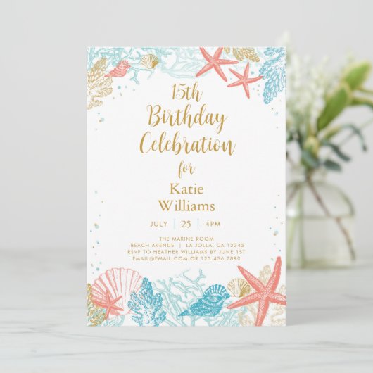 Beach Birthday Invitation Kaart (Staand voorkant)