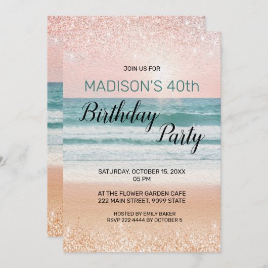 Beach Birthday Invitation Kaart (Voorkant / Achterkant)