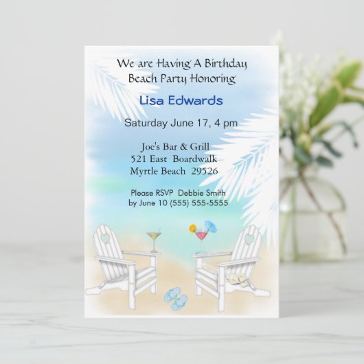 Beach Birthday Invitation Kaart (Staand voorkant)