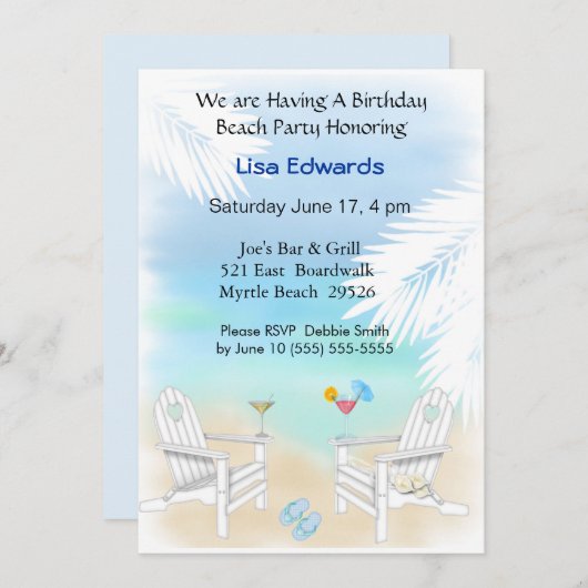 Beach Birthday Invitation Kaart (Voorkant / Achterkant)