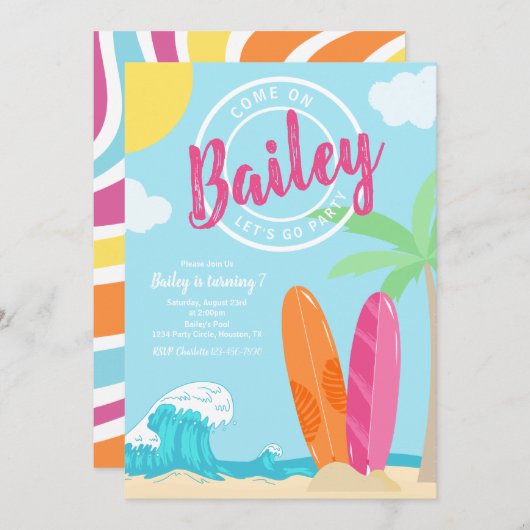 Beach Birthday Invitation | Uitnodiging voor Girl  (Voorkant / Achterkant)
