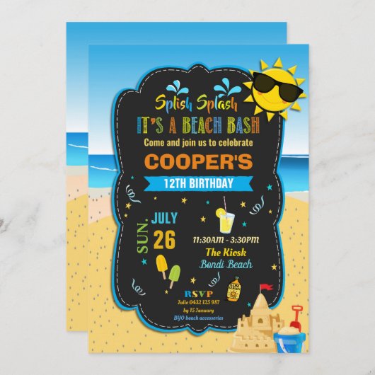 Beach Birthday Party Bash Sand Castle Summer Boy Kaart (Voorkant / Achterkant)