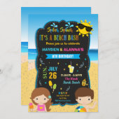 Beach Birthday party Bash Twins Siblings Boy Girl Kaart (Voorkant / Achterkant)