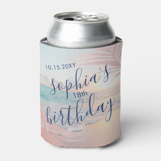 Beach Birthday Party Favor Pink Personated Blikjeskoeler (Blikje Voorkant)