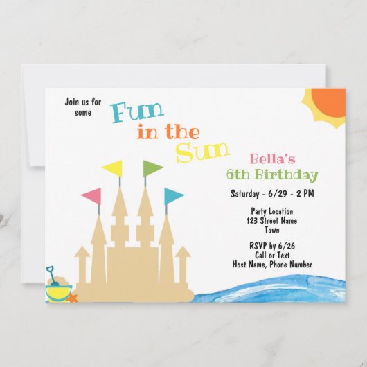 Beach Birthday Party Invitation Kaart (Voorkant)