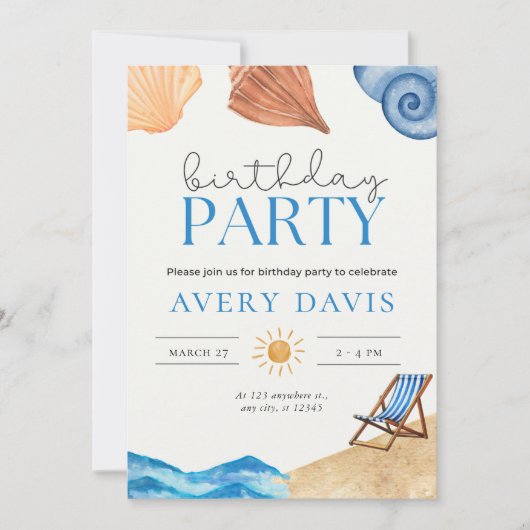 Beach Birthday Party Invitation Kaart (Voorkant)