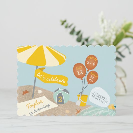 Beach Birthday Party Invitation Kaart (Staand voorkant)