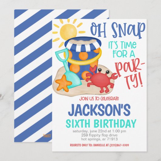 Beach Birthday Party Invitation Kaart (Voorkant / Achterkant)