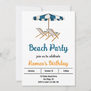 Beach Birthday Party Invitation Kaart