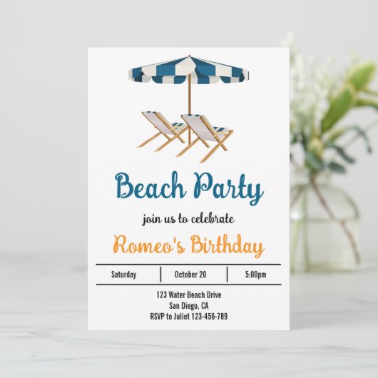 Beach Birthday Party Invitation Kaart (Staand voorkant)