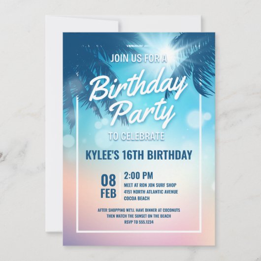 Beach Birthday Party Invitation Kaart (Voorkant)