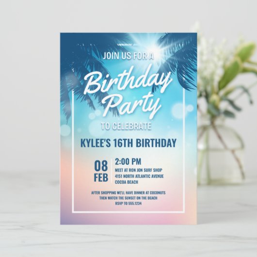 Beach Birthday Party Invitation Kaart (Staand voorkant)